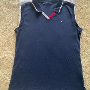 Tommy Hilfiger Golf Navy Blue Sleeveless Polo with Red and White Trim